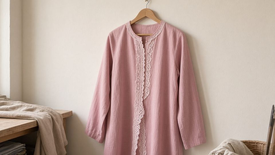 Contoh: baju kurung merah jambu berenda pada penyangkut